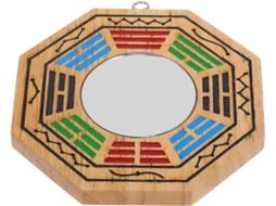 Espelho Bagua Madeira Estilo Chinês Ornamento Auspicioso Decoração Parede Templo Sorte Proteção Feng Shui Casa GOKOCO