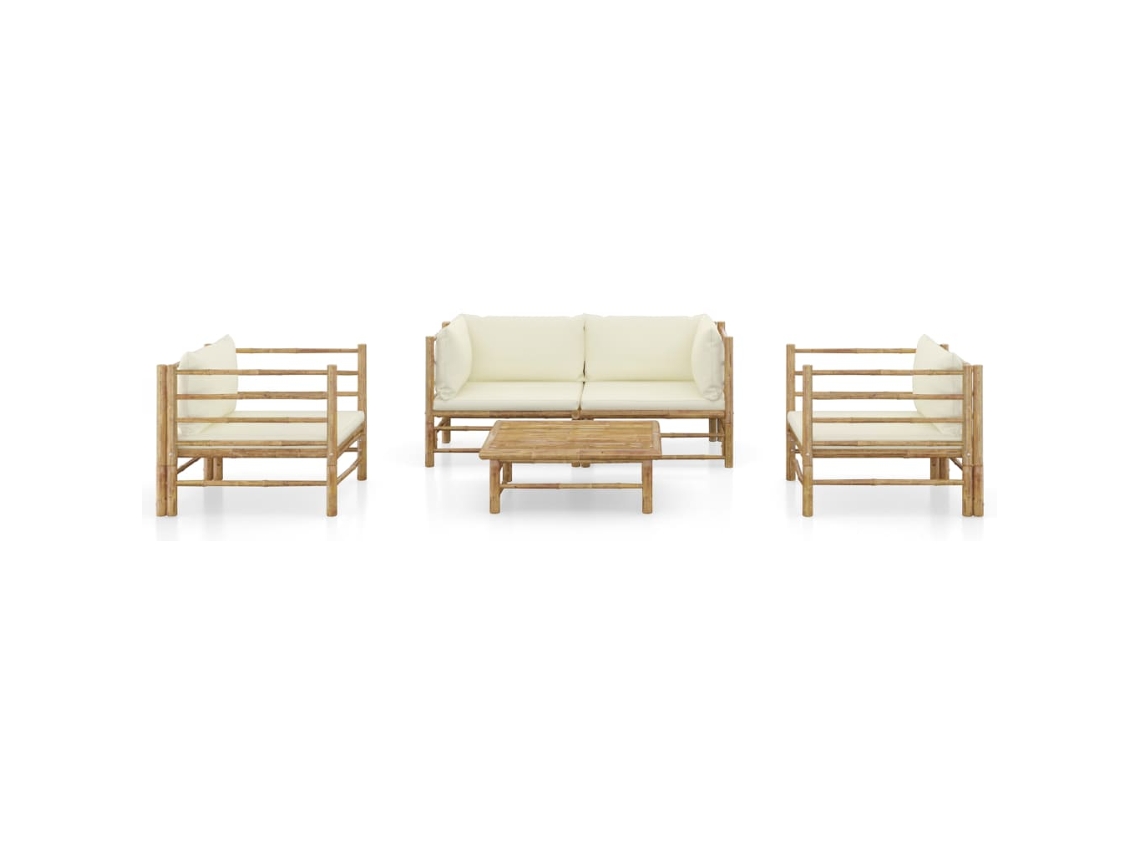 Maison Exclusive - 5 Pcs Conj. Lounge P/ Jardim Em Bambu C/ Almofadões Branco Nata