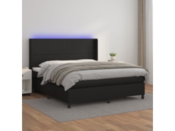 Cama Box Spring C/ Colchão/led 160x200cm Couro Artificial Preto