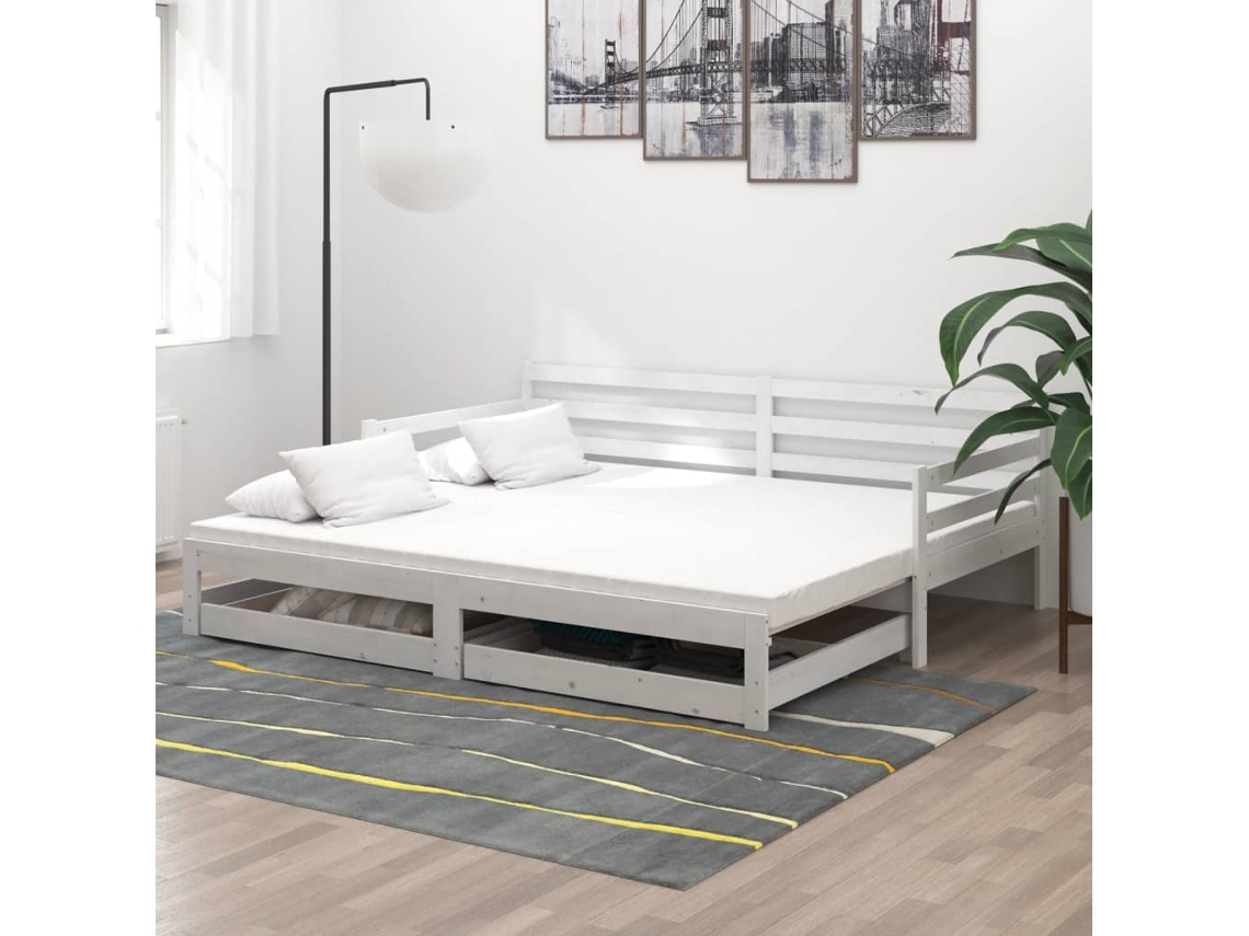 Vidaxl Estrutura Sofá-cama De Puxar 2x(90x200) Cm Pinho Maciço Branco