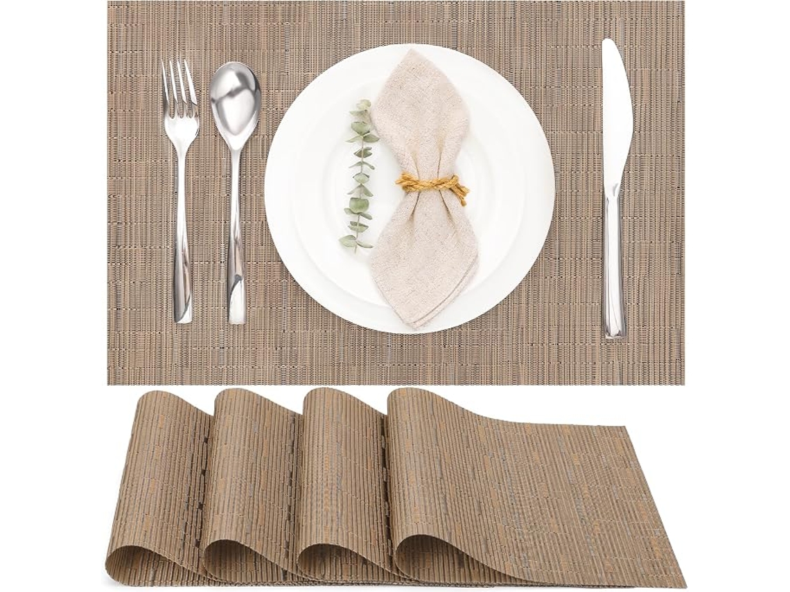 Jogos Americanos Laváveis Conjunto De 6 - Trançados - Antiderrapantes, Resistentes Ao Calor - 30x43,5cm (marrom)