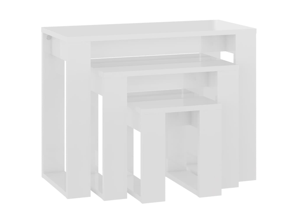 Conjunto de 3 Mesas Embutidas Madeira Processada Branco Brilhante MAISON EXCLUSIVE