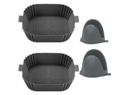 Conjunto De 2 Panelas De Silicone Para Fritadeira A Ar Com Luvas, Cinza, 16, 5 X 19, 5 X 5 Cm