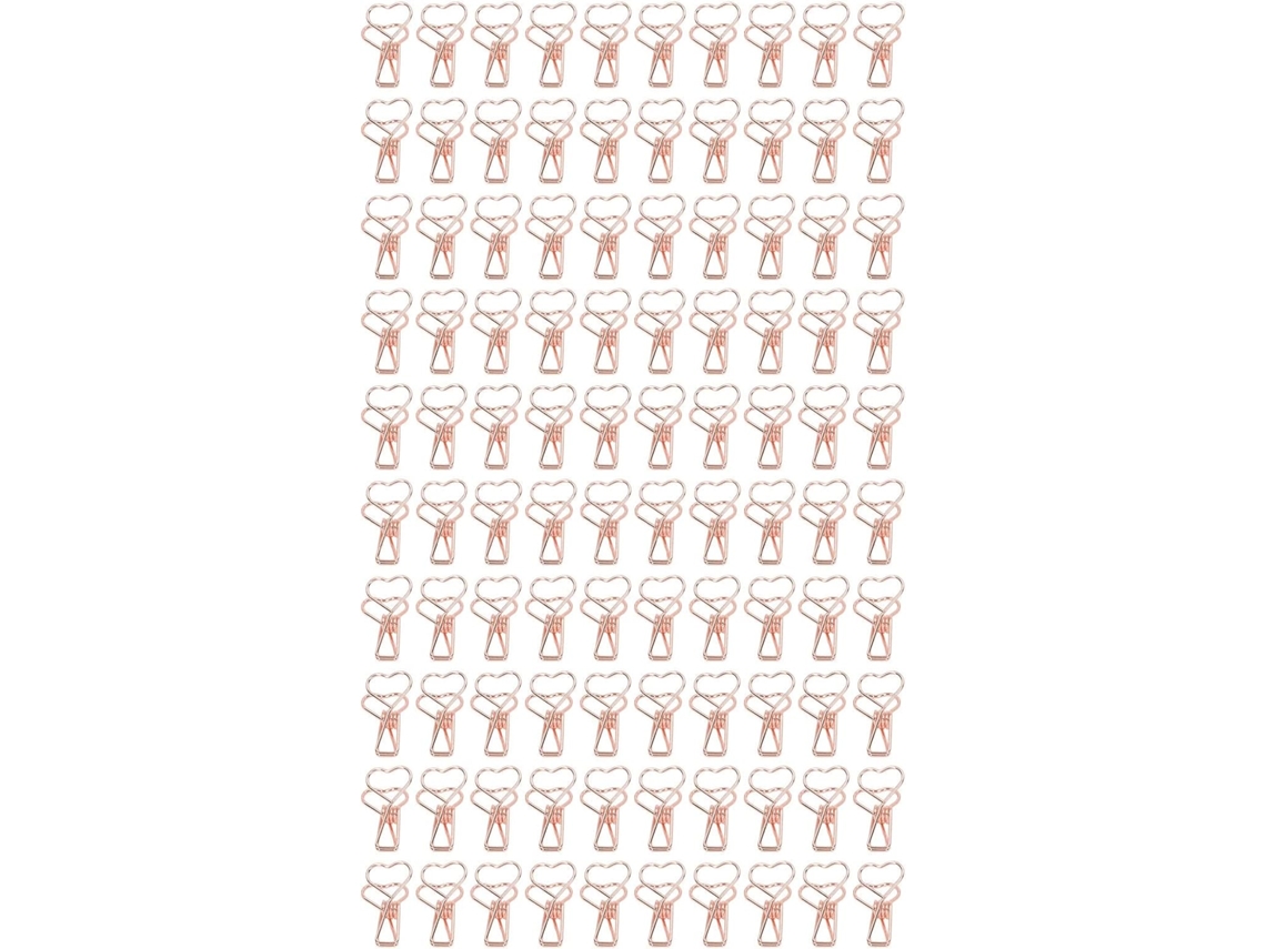 Clipes de papel em formato de coração, pequenos clipes de metal para organizar documentos na mesa, cor rosa.