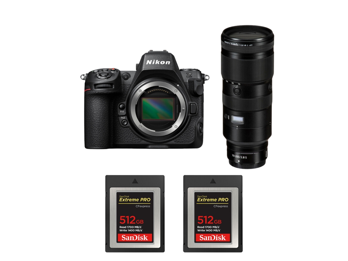 Z8 + Z 70 200mm F/2.8 Vr S + 2 Sandisk 512gb Extreme Pro Cfexpress Type B Máquina Fotográfica Híbrida Full frame + Ebook Pricedirect NIKON