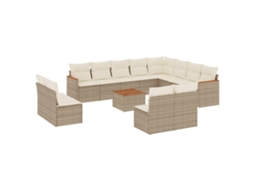 Conjunto de 13 Sofás para Jardim com Almofadões Vime Pe Bege MAISON EXCLUSIVE