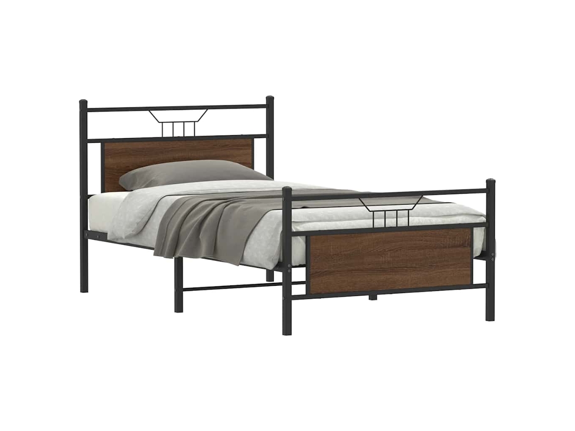 Vidaxl Estrutura Cama S/ Colchão Derivados Madeira Carvalho Castanho