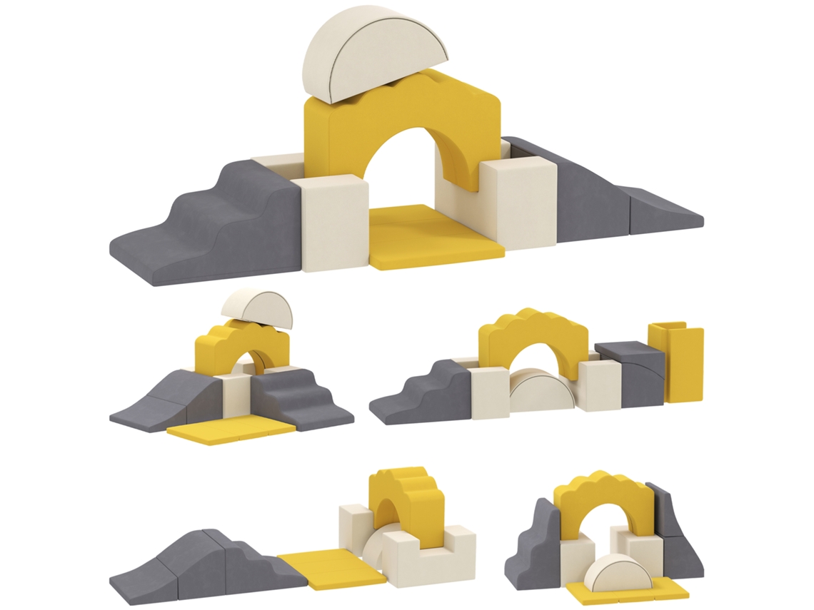 Conjunto de 7 blocos de espuma para crianças, desenvolvimento de habilidades psicomotoras, para escalar e engatinhar, cor amarela.