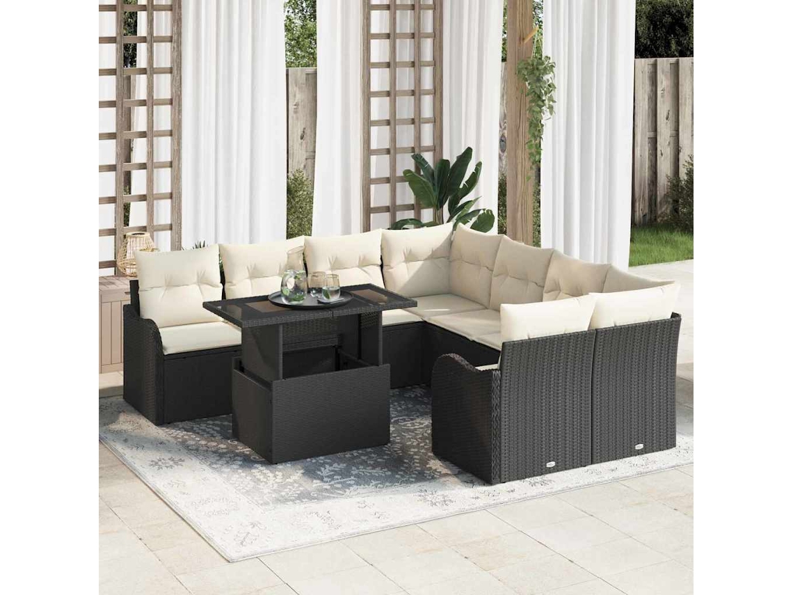 Vidaxl Conjunto De Sofá De Jardim 9 Unid. Preto Vime Pe