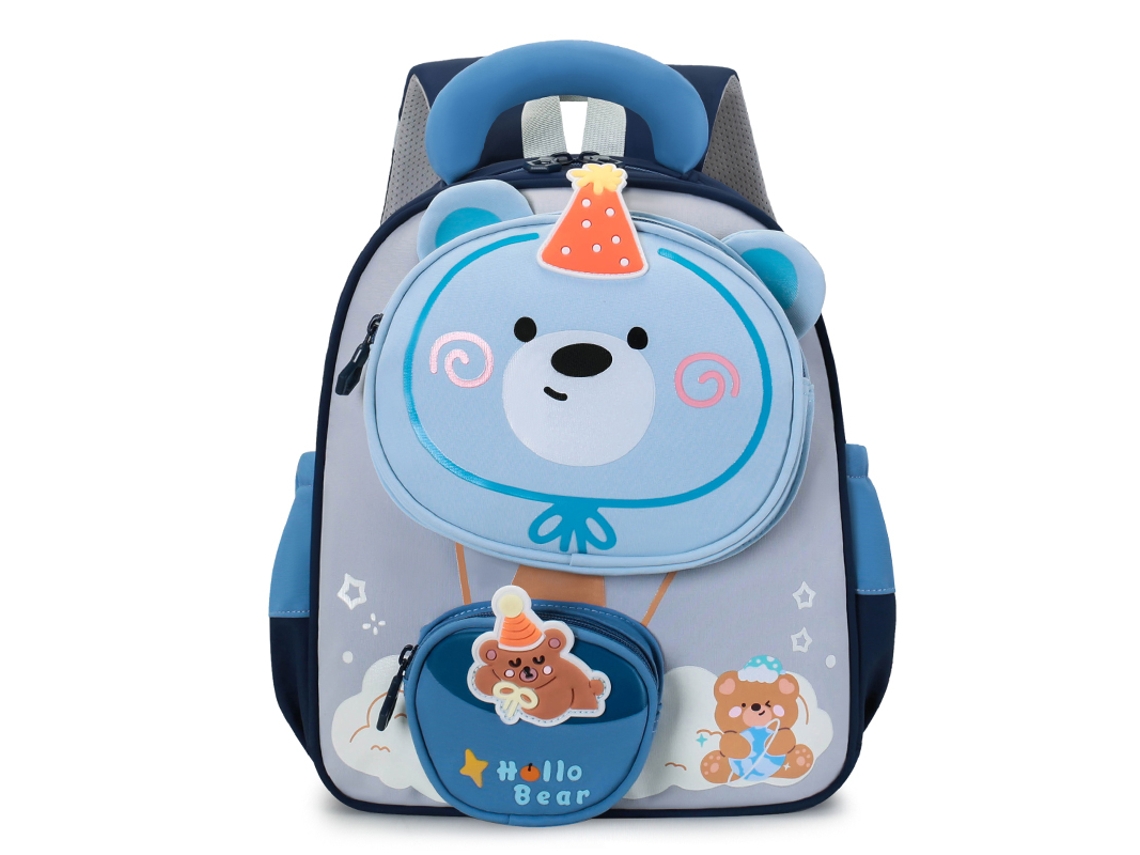 Mochila Eifson Urso 3d Com Bolsa, 28x34x13cm, Leve - Azul