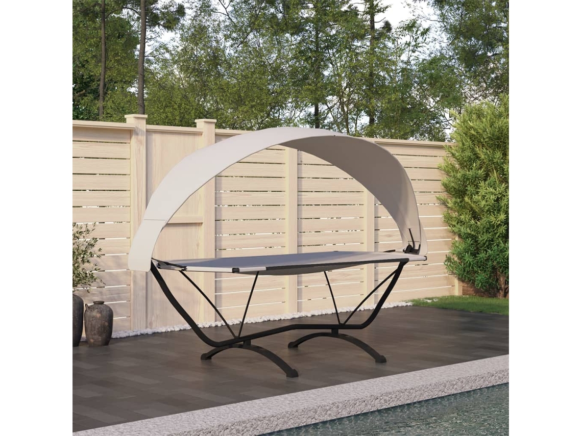 Vidaxl Espreguiçadeira Exterior C/ Toldo Aço E Tecido Oxford Cor Creme