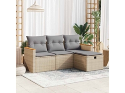 Vidaxl 4 Pcs Conjunto De Sofás Para Jardim C/ Almofadões Vime Pe Bege