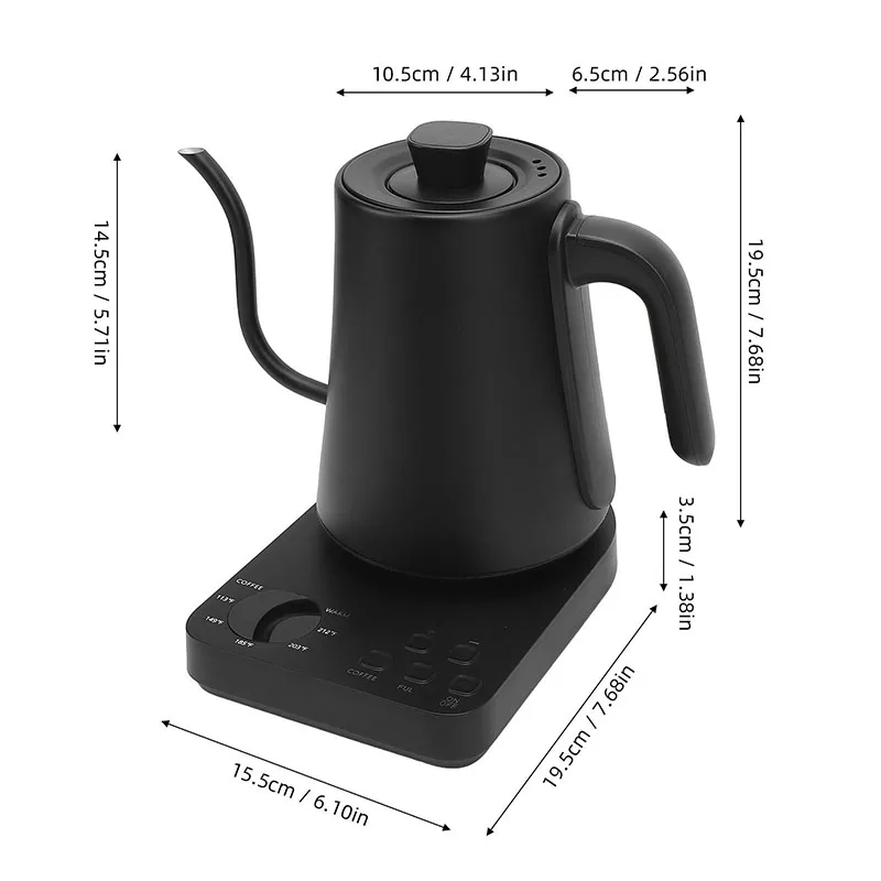 Chaleira Elétrica Com Bico De Ganso (preta), 1000ml, Para Preparo De Café Coado, Com Controle De Temperatura, 1200w