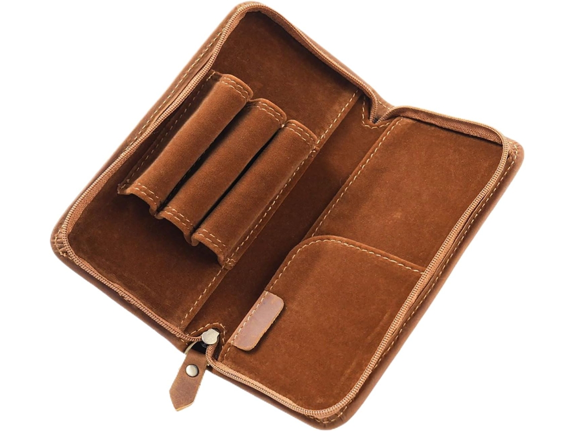 3 Caneta, para Desenho Artístico, Estojo Vintage em Couro para Caneta Tinteiro com 3 Compartimentos CHABERLU