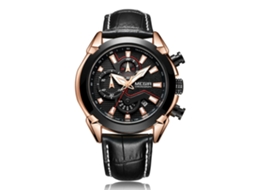 Relógio de pulso masculino de quartzo, modelo simples e moderno, multifuncional, com mostrador preto e rosa.