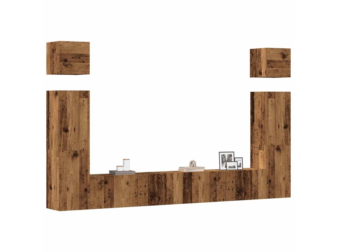 Vidaxl Conjunto De Armário Tv De Parede 6 Pcs Madeira Madeira Velha