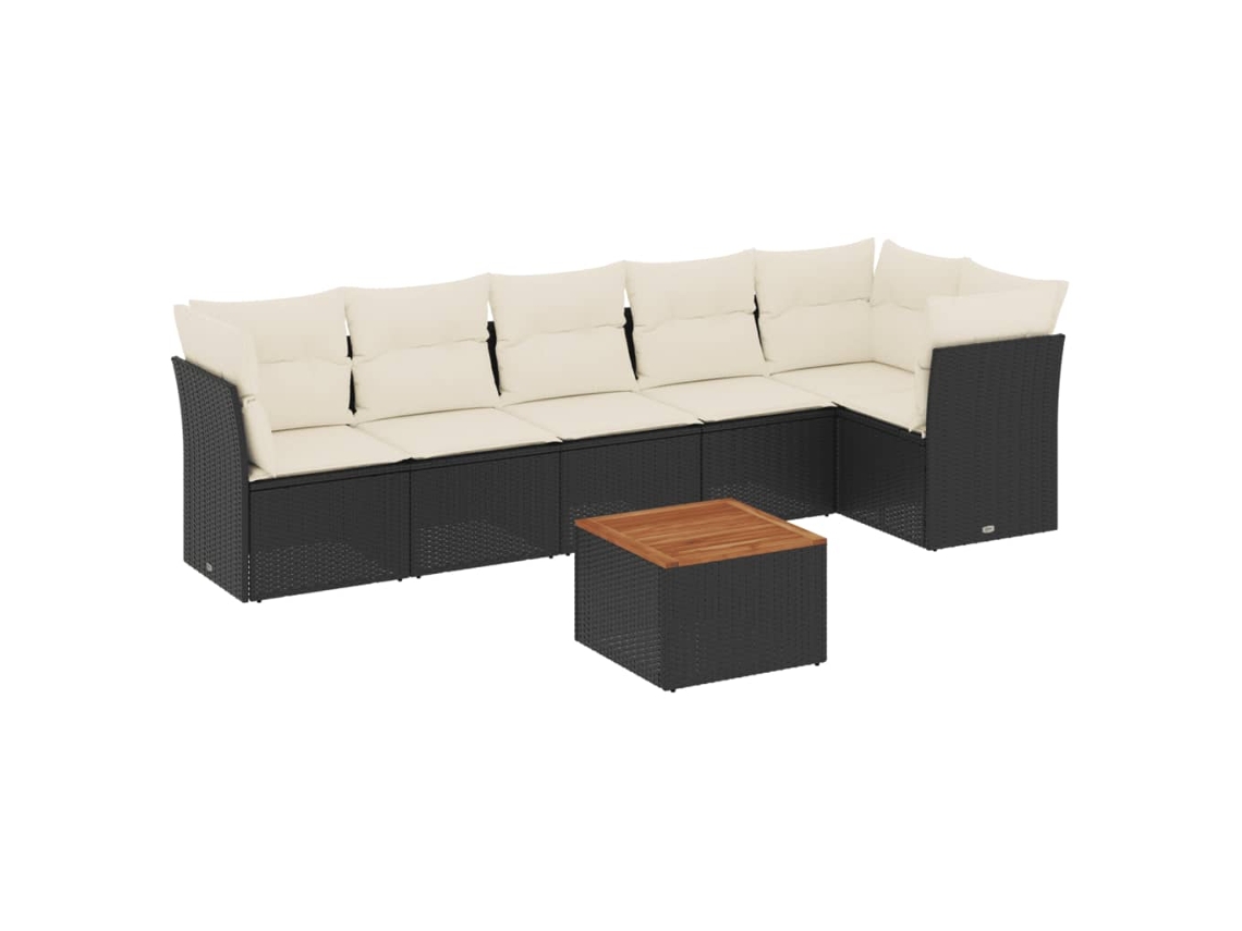 Conjunto de 7 Sofás para Jardim com Almofadões Vime Pe Preto MAISON EXCLUSIVE (7 pcs)