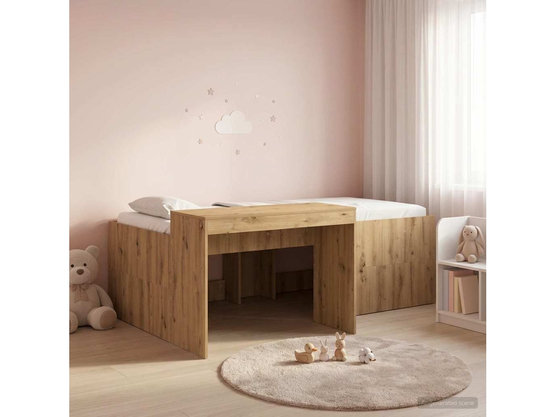 Vidaxl Cama Alta Para Crianças Com Mesa Carvalho Arttisan 80 X 200 Cm