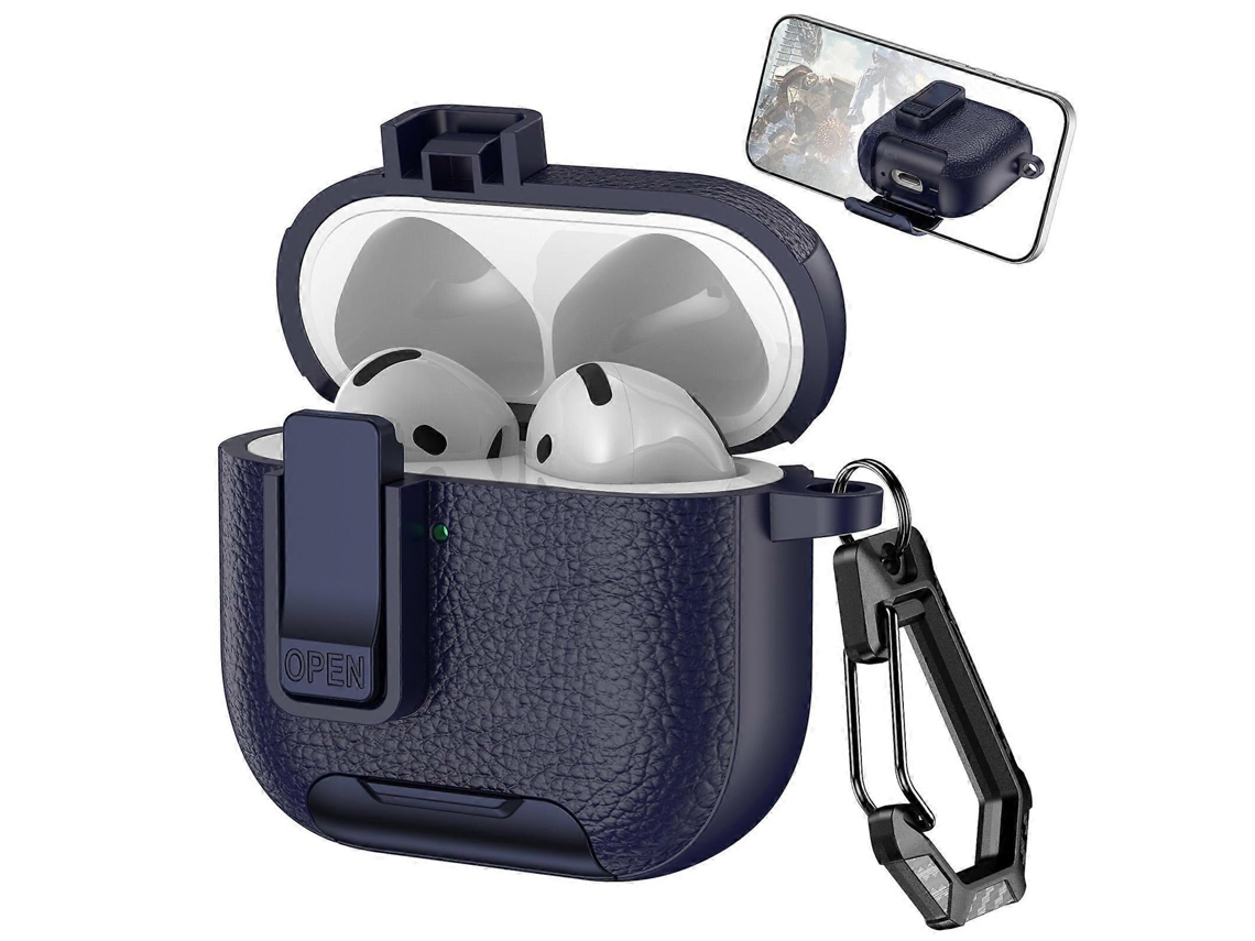 Capa Para Fones De Ouvido Sem Fio Airpods 4 Com Textura De Couro, Gancho E Suporte.