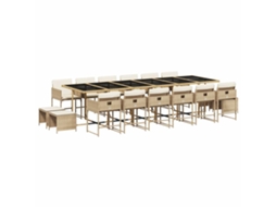 Conjunto de Jantar 17 Pcs para Jardim com Almofadões Vime Pe Bege MAISON EXCLUSIVE (17 pcs)