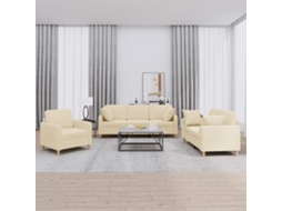 Vidaxl 3 Pcs Conjunto De Sofás Com Almofadas Tecido Cor Creme