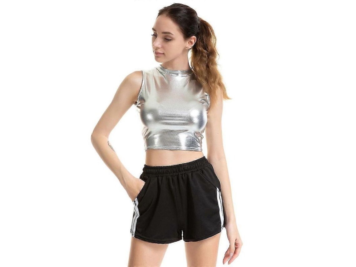2026 top Crop Metálico para Bailar Mujer Con Aspecto Brillante Y Estilo Sexy