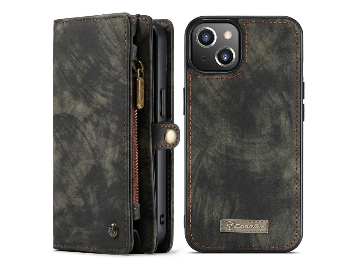 Capa Carteira Retrô Para Iphone 13 Mini, Preta