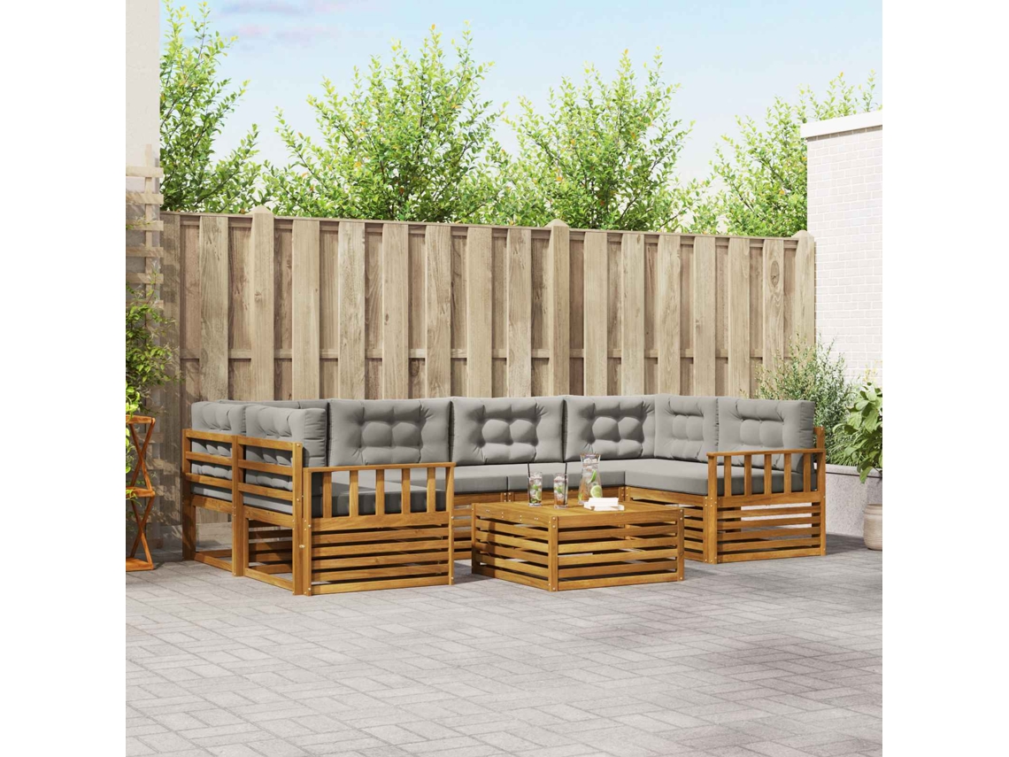 Vidaxl Conjunto De Sofás Para Exterior 7 Unid. Cinza Natural E Claro