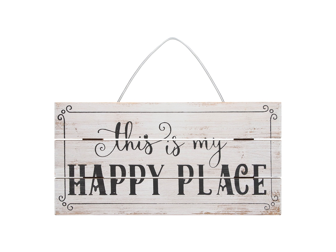 Placa de Madeira Decorativa Impermeável Jardim Happy Place