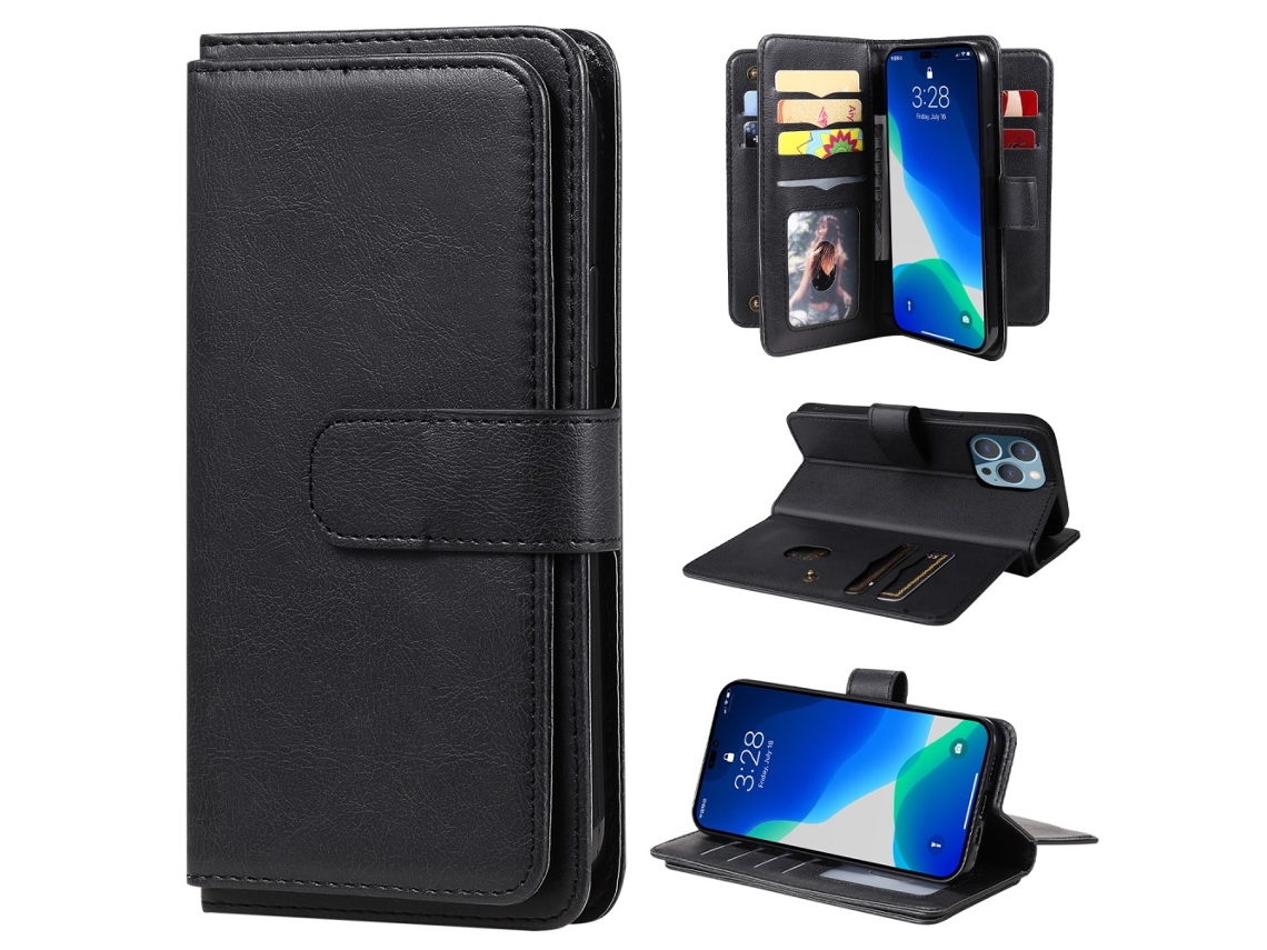 Capa Para Iphone 15 Pro Pele Sintética Com Porta-cartões Preto