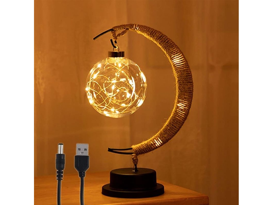 Lâmpada Lunar Encantada Com Base Led Usb/bateria Luz De Lua Crescente (branco Quente)