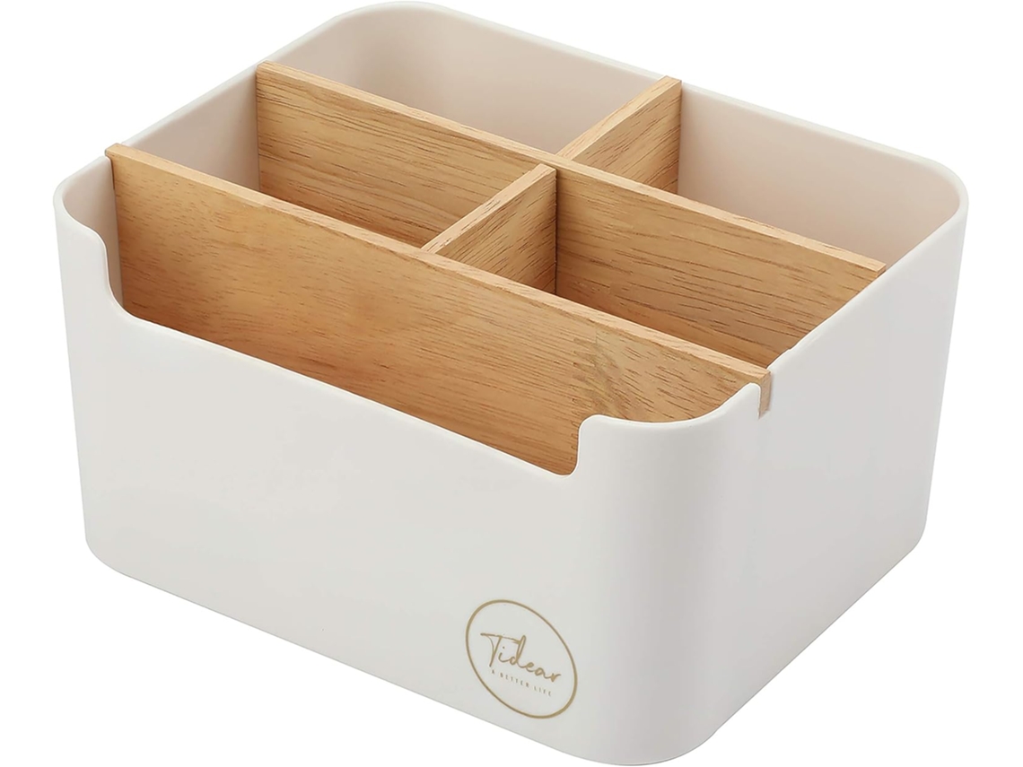 Organizador de Mesa, Porta, Canetas, Organizador de Mesa com 5 Compartimentos, Caixa Organizadora Multifuncional para Mesa, Branco BRILVIBERA