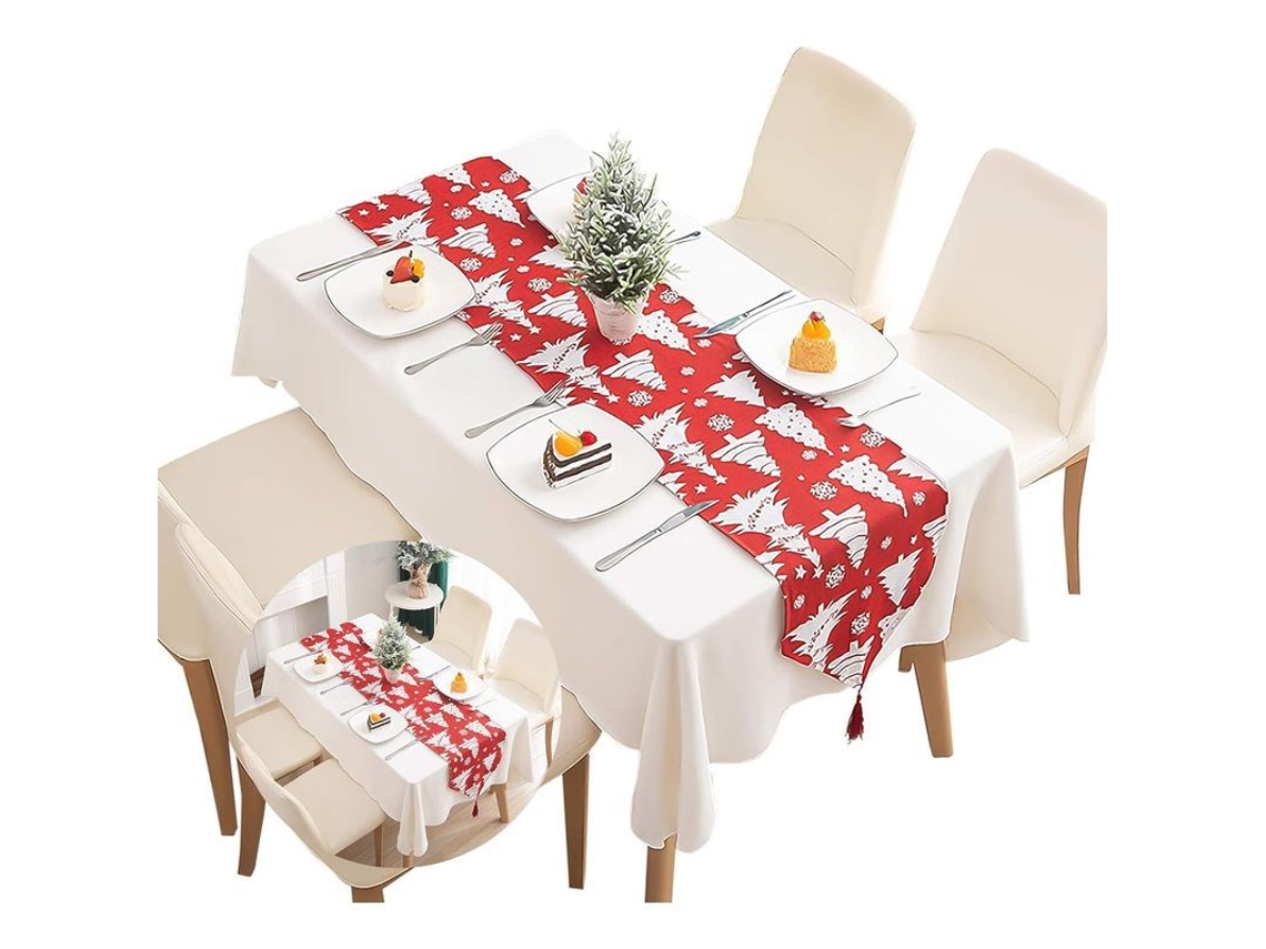 Runner de Mesa Vermelho Tartan de Natal em Algodão Decorativo Lavável com Franja | S/MARCA