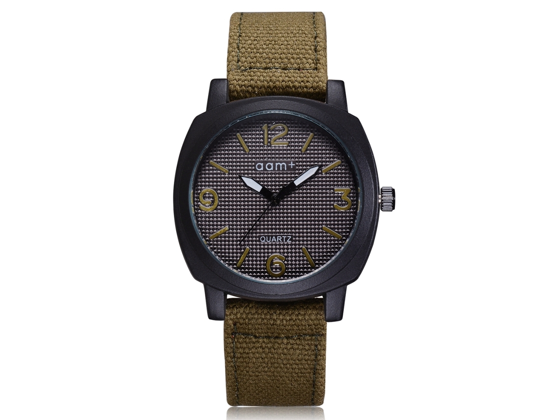 Relógio masculino de quartzo com pulseira de lona, mostrador redondo grande, casual e moderno (verde)