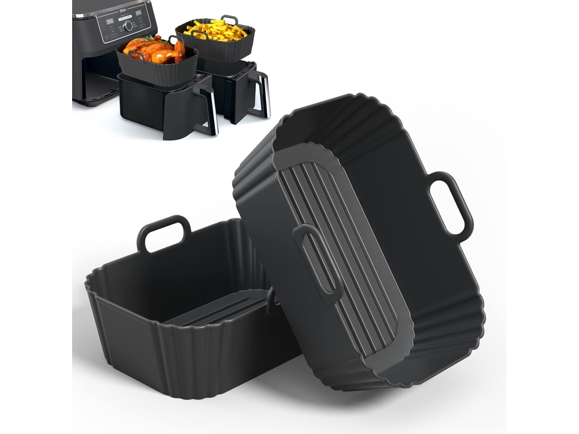 Conjunto De 2 Bandejas Para Fritadeira A Ar, Inserções De Silicone Reutilizáveis​​ Para Fritadeira A Ar, Cestos Para Fritadeira A Ar, Pretos