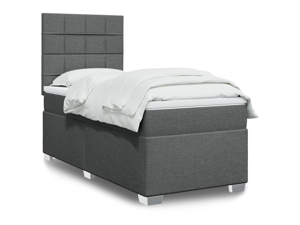 Vidaxl Cama Com Molas/colchão 90x200 Cm Tecido Cinzento-escuro
