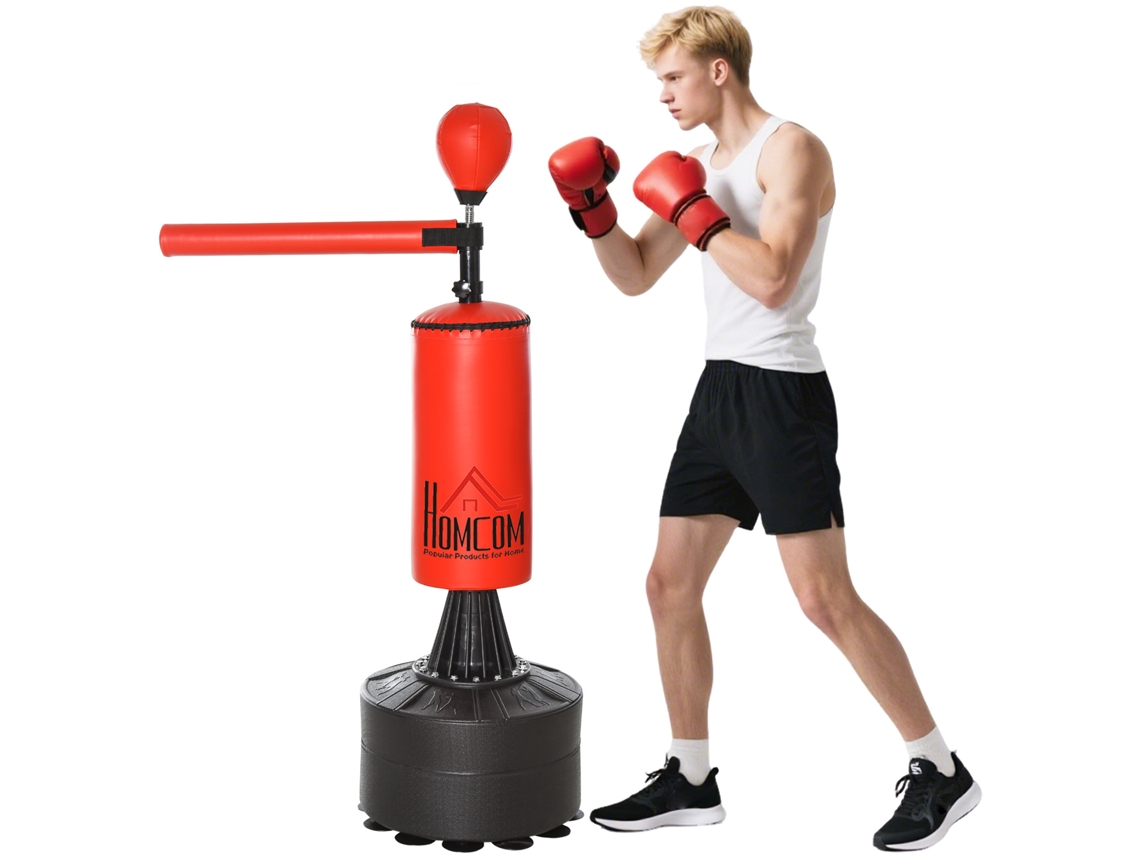 Saco de Boxe com altura ajustável, punching ball e base enchível, 88x48x155-205cm, vermelho e preto BTFORUS