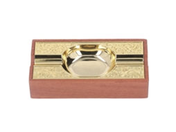 Cinzeiro de Charuto Vintage Retangular com Padrão em Relevo Madeira Metal Portátil para Mesa Casa Pátio