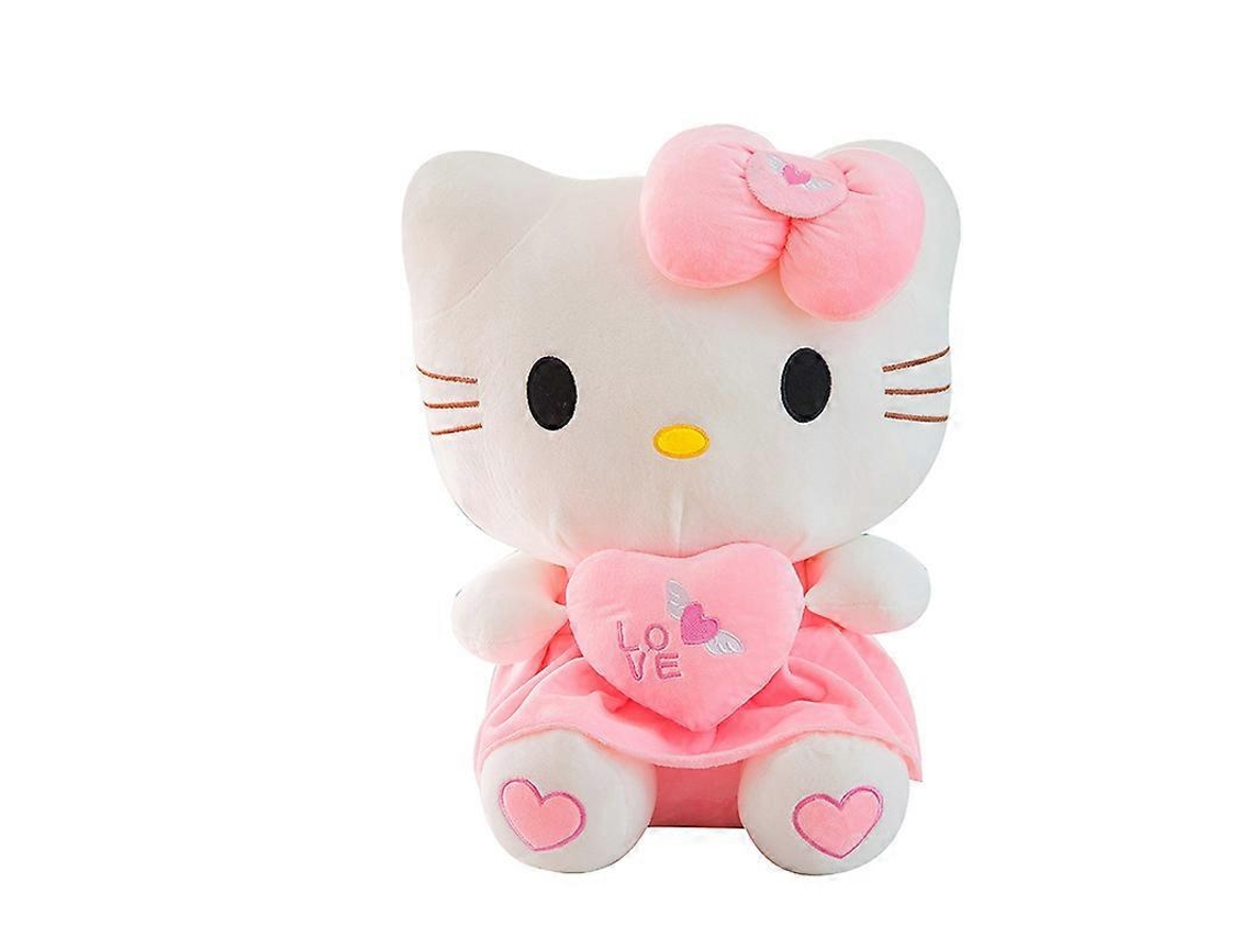 Pelúcia De Gato Rosa 25cm Com Coração E Laço