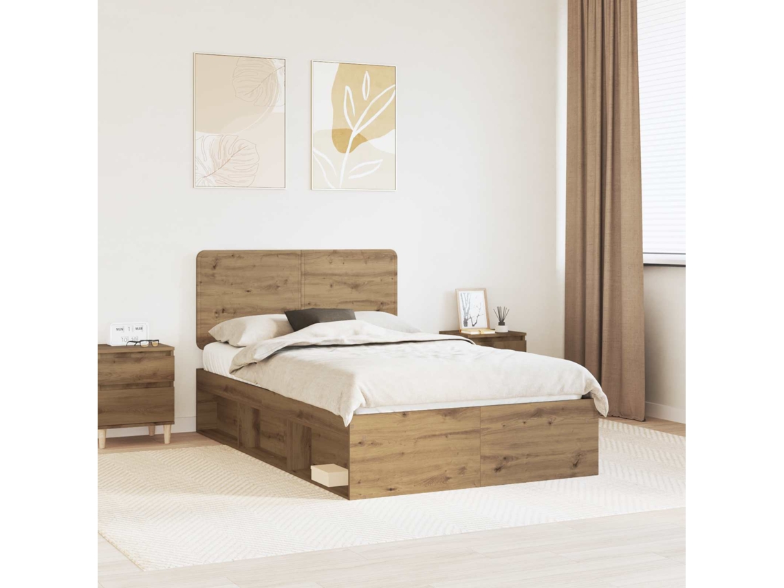 Vidaxl Estrutura Da Cama Com Cabeceira Carvalho Artesanal 135 X 190 Cm