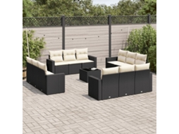 Conjunto de 13 Peças de Sofãs De Jardim Com Almofadões Vime Pe Preto Dkd Home Decor