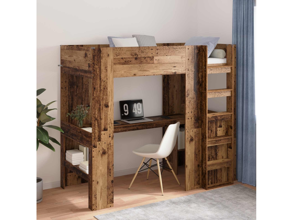Vidaxl Estrutura De Cama Loft Com Mesa Madeira Antiga 100 X 200 Cm