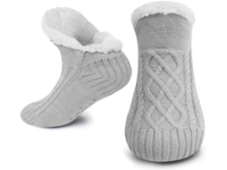 Pantufas De Interior Unissexo - Meias De Casa Quentes Com Sola De Borracha Antiderrapante - Cinzento 30cm (46-48)