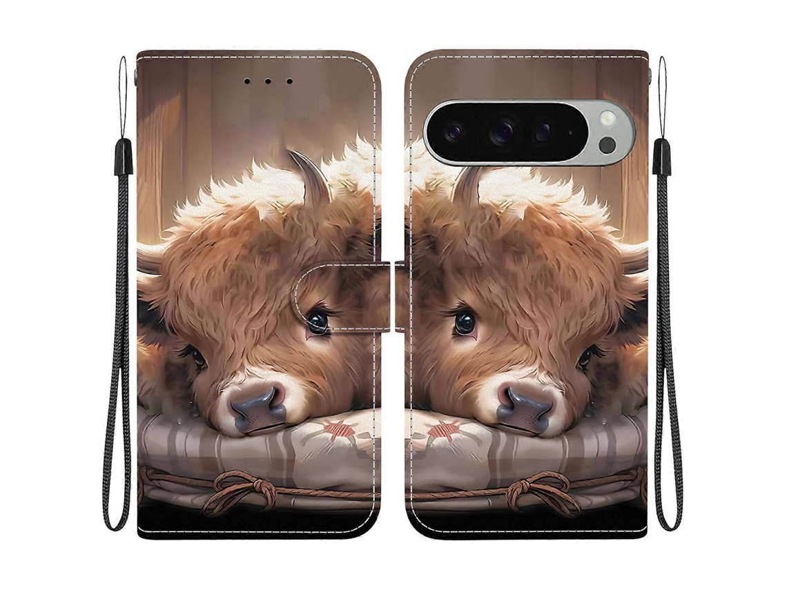 Capa De Couro Tkdaddy Para Google Pixel 9 Pro / Pixel 9 Com Suporte, Carteira, Estampa, Capa Para Celular Com Alça De Pulso E Alça De Panturrilha