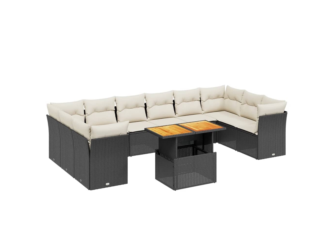 Conjunto de 11 Sofás de Jardim com Almofadões Vime Pe Preto MAISON EXCLUSIVE