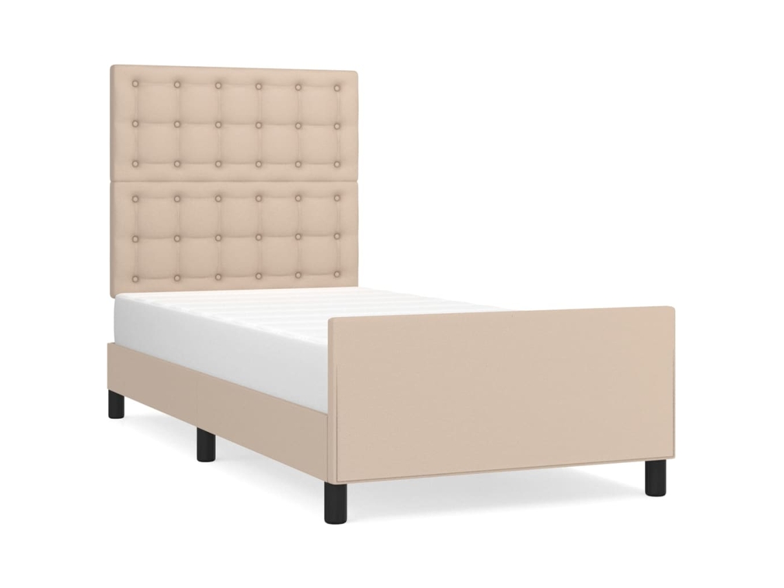 Estrutura de Cama com Cabeceira em Couro Artificial 80x200 cm Cappuccino MAISON EXCLUSIVE