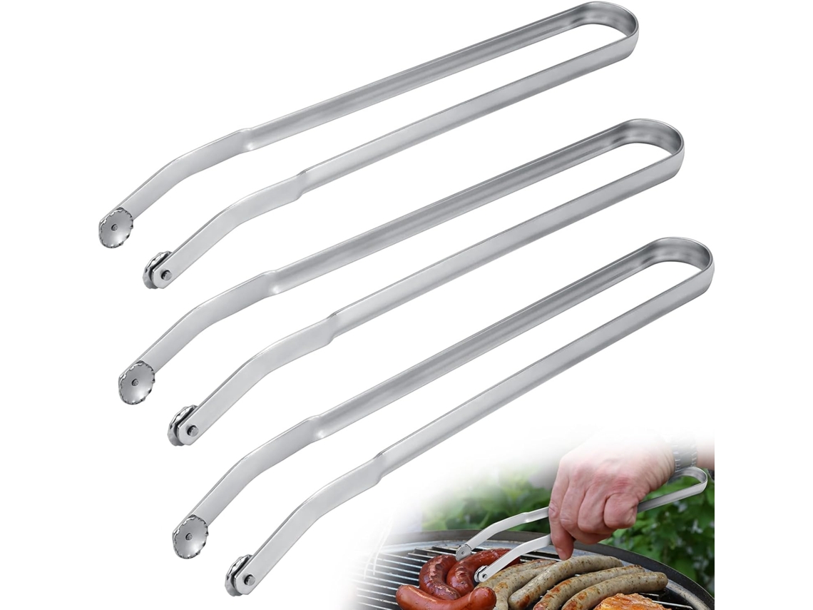 Conjunto De 3 Pinças Aço Inoxidável Com Cabo Longo Para Churrasco, Grelhar, Cortar Bacon, Bife, Carne E Legumes