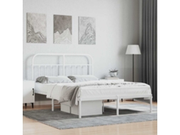 Vidaxl Estrutura De Cama Com Cabeceira 135x190 Cm Metal Branco