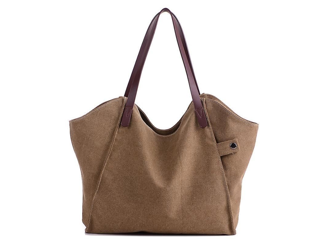 Bolsa De Ombro Feminina Com Alta Capacidade De Lona Ecológica E Estilo Simples Marrón