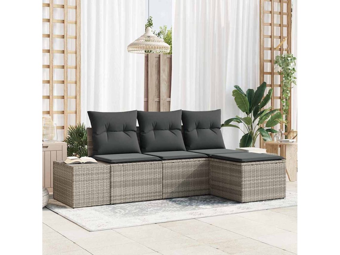 Vidaxl Conjunto De Sofá De Jardim 4 Pcs Cinzento-claro Vime Pe